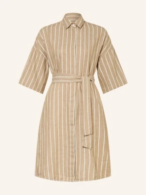 0039 Italy Lniana Sukienka Koszulowa Z Rękawami 3/4 braun