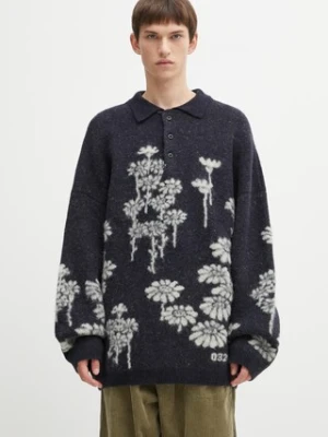 032C sweter z domieszką wełny 'Melting Daisies' męski kolor granatowy ciepły F25.URK.0432.000