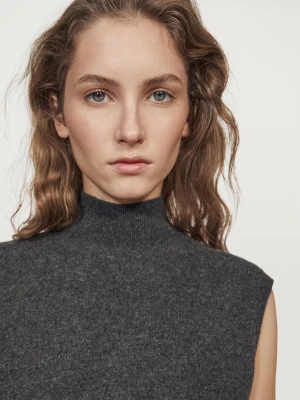 100% Cashmere Knit Waistcoat - Szary Średni - - Massimo Dutti - Female