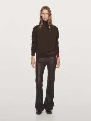 100% Cashmere Knitted Turtleneck Jumper - Brązowy - - Massimo Dutti - Female