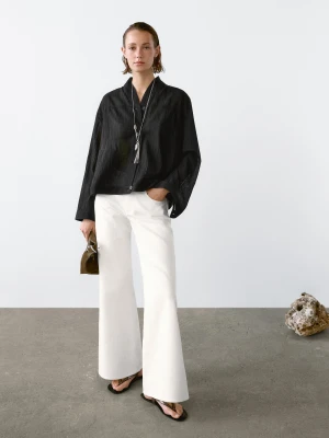 100% Cotton Fluid Shirt - Czarny - - Massimo Dutti - Female