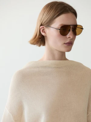 100% Cotton Jumper With A Lace-Up Back - Beżowy - - Massimo Dutti - Kobieta