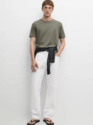 100% Cotton Short-Sleeved T-Shirt - Khaki - - Massimo Dutti - Mężczyzna