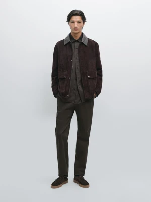 100% Cotton Slim-Fit Trousers - Brązowy - - Massimo Dutti - Male