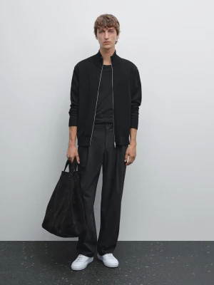 100% Cotton Zip Cardigan - Czarny - - Massimo Dutti - Male