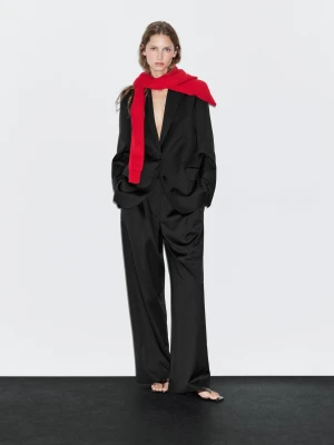 100% Extra Fine Wool Pleated Trousers - Czarny - - Massimo Dutti - Female