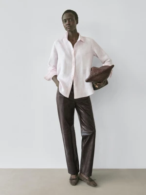 100% Linen Flowing Shirt - Różowy - - Massimo Dutti - Kobieta