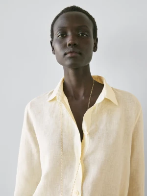 100% Linen Flowing Shirt - Żółty - - Massimo Dutti - Kobieta