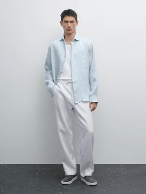 100% Linen Jogger Trousers - Biały - - Massimo Dutti - Male