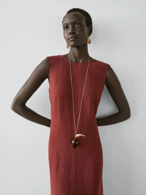 Sukienka Średniej Długości Ze 100% Lnu - Ceglany - - Massimo Dutti - Kobieta