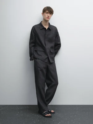 Koszula Wierzchnia Ze 100% Lnu - Niebieski Pop - - Massimo Dutti - Mężczyzna