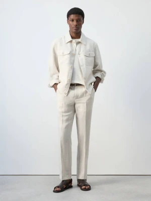 Marynarka 100% len w paski biały - Mężczyzna - - MANGO MAN