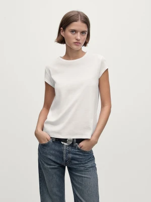 100% Mercerised Cotton T-Shirt - Biały - - Massimo Dutti - Kobieta