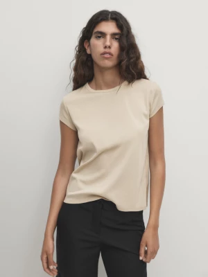 100% Mercerised Cotton T-Shirt - Popielaty - - Massimo Dutti - Kobieta