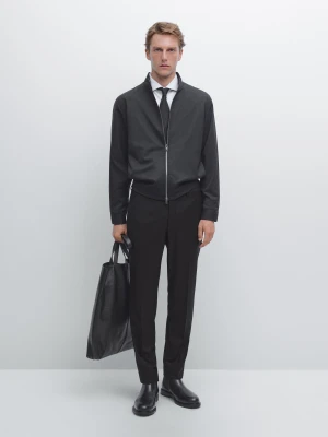 100% Wool Flannel Trousers - Granatowy - - Massimo Dutti - Mężczyzna