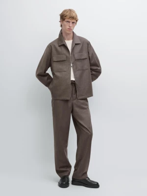 100% Wool Flannel Trousers - Norkowy - - Massimo Dutti - Male