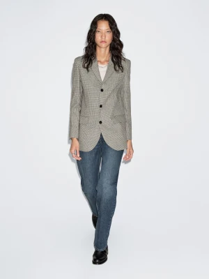 100% Wool Houndstooth Blazer - Beżowy - - Massimo Dutti - Female