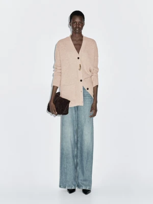 100% Wool Knit Cardigan - Beżowy - - Massimo Dutti - Female