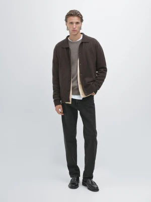 100% Wool Polo Neck Cardigan - Brązowy - - Massimo Dutti - Male