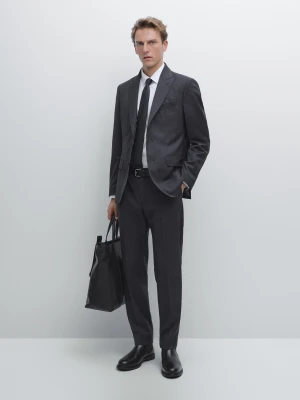 100% Wool Suit Trousers - Granatowy - - Massimo Dutti - Male