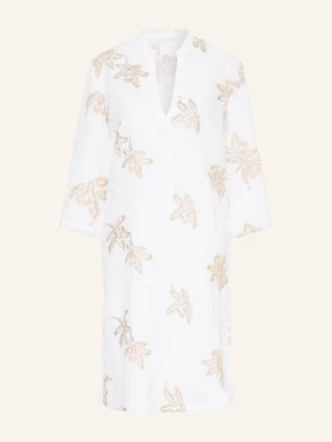 120%Lino Lniana Sukienka Plażowa Z Rękawami 3/4 weiss
