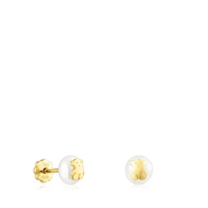 18K Solid Gold Tous Bear Earrings With Pearls - Tous Rozmiar