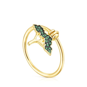 18K Gold Vermeil Save Tree Ring With Tsavorite And Peridot - Tous