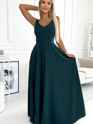 246-5 CINDY długa elegancka suknia z dekoltem - ZIELONA Numoco