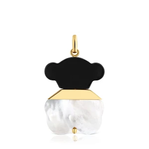 25-Mm Wisiorek Ze Srebra Powlekanego 18-Karatowym Złotem, Masy Perłowej I Onyksu Sweet Dolls - Tous Rozmiar