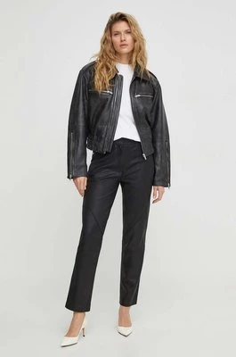 2NDDAY spodnie zamszowe 2ND Kurt - Dense Leather kolor czarny proste high waist 2241561653