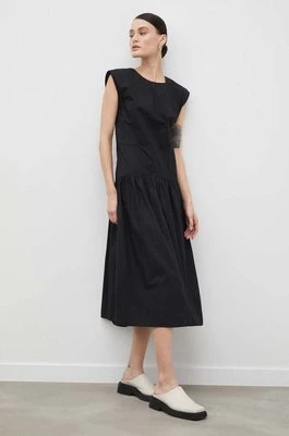 2NDDAY sukienka bawełniana kolor czarny midi rozkloszowana