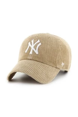 47 brand czapka z daszkiem sztruksowa MLB New York Yankees kolor beżowy z aplikacją B-THCKC17EWS-KHA