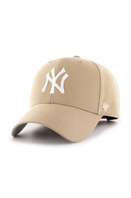 47 brand czapka z daszkiem z domieszką wełny MLB New York Yankees kolor beżowy z aplikacją B-MVP17WBV-KHB