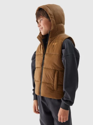 4F Bezrękawnik puchowy pikowany z kapturem chłopięcy - brązowy 146 (10-11 lat)
