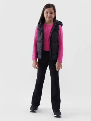 4F Bezrękawnik puchowy pikowany z kapturem dziewczęcy - czarny 122 (6-7 lat)