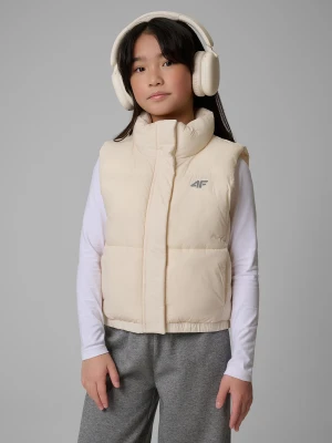 4F Bezrękawnik z wypełnieniem syntetycznym dziewczęcy - beżowy 152 (11-12 lat)