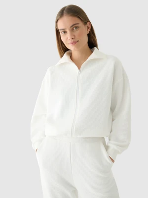 4F Bluza crop top rozpinana bez kaptura damska - biała XL