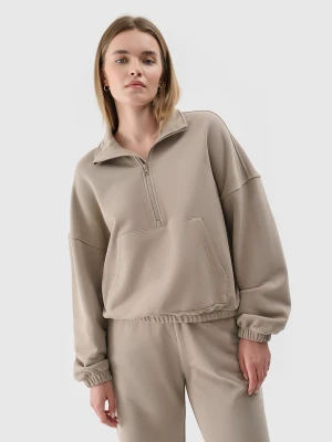 4F Bluza dresowa bez kaptura damska - beżowa XL