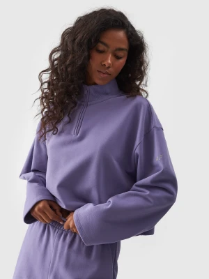 4F Bluza dresowa cropped nierozpinana bez kaptura damska - fioletowa M