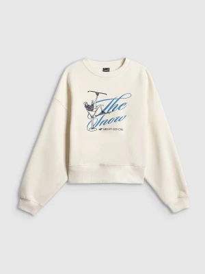 4F Bluza dresowa loose bez kaptura damska - beżowa XS