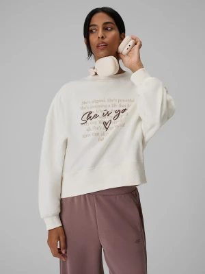 4F Bluza dresowa loose bez kaptura damska - kremowa XS Kremowy