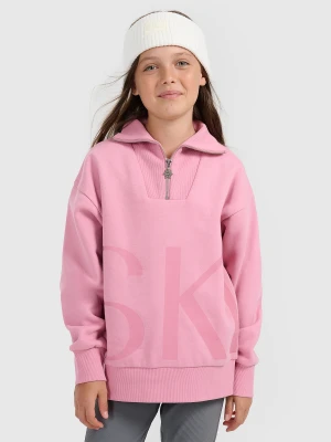 4F Bluza dresowa loose nierozpinana bez kaptura dziewczęca - różowa 122/128 (6-8 lat)