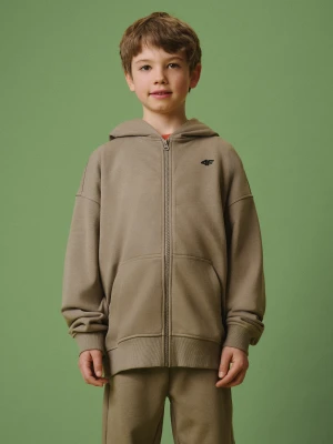 4F Bluza dresowa loose z kapturem chłopięca - beżowa 122/128 (6-8 lat)