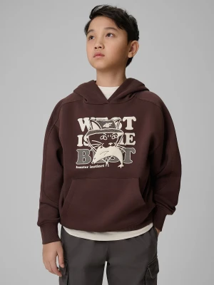 4F Bluza dresowa loose z kapturem chłopięca - brązowa 128 (7-8 lat)