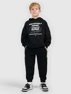 4F Bluza dresowa loose z kapturem chłopięca - czarna 146/152 (10-12 lat)