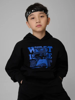 4F Bluza dresowa loose z kapturem chłopięca - czarna 140 (9-10 lat)