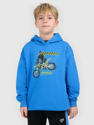 4F Bluza dresowa loose z kapturem chłopięca - niebieska 122/128 (6-8 lat)