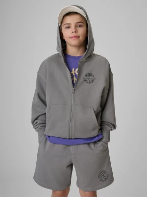 4F Bluza dresowa loose z kapturem chłopięca - szara 146/152 (10-12 lat)