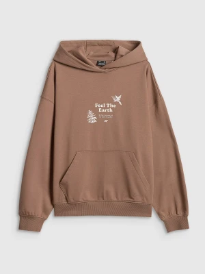 4F Bluza dresowa loose z kapturem damska - beżowa S