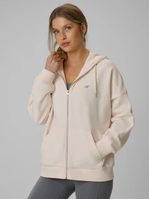 4F Bluza dresowa loose z kapturem damska - kremowa S Beżowy